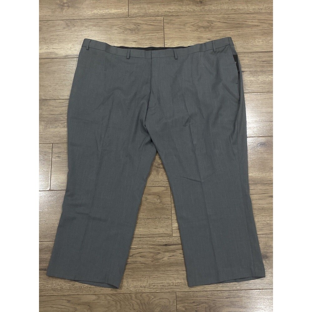 Men’s Dress Pants 56x28 Short Grey Flat Front Polyester Trousers Botany 500 NWT